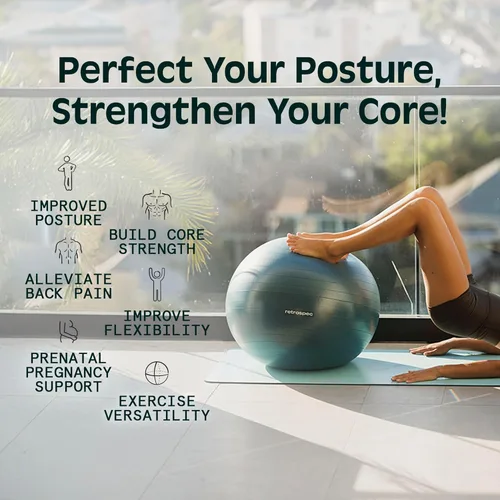 Miniatura 7 de Retrospec Luna Exercise Ball with Pump - Anti-Burst Fitness Equipment for Yoga, Core Training & Stability - Home Gym Swiss Ball for Office &