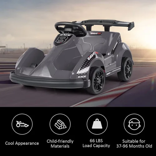 Miniatura 8 de Costzon Go Kart Racer de 6 V con control remoto de 2.4 G, juguete eléctrico para niños con cinturón de seguridad, música, puerto USB, Negro