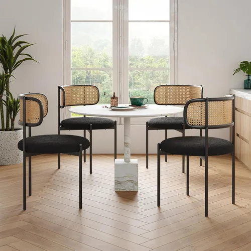Miniatura 9 de Farini Juego de 4 sillas de comedor tapizadas modernas, sillas de comedor con respaldo de ratán, sillas de cocina decorativas con patas de metal