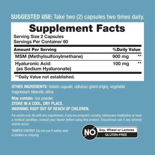 Miniatura 4 de NeoCell Ácido hialurónico con MSM 1000mg 120 Cápsulas Suplemento de fórmula avanzada Ingredientes clínicamente estudiados