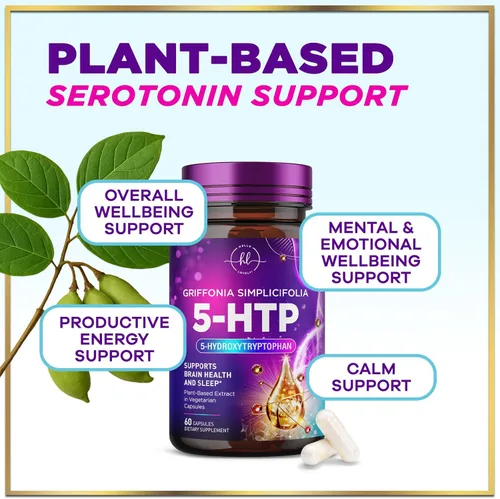 Miniatura 6 de Suplemento 5-HTP de 200 mg – Extra Strength 5HTP de Griffonia Simplicifolia – Apoya el sueño reparador, calma natural y salud cerebral – 5