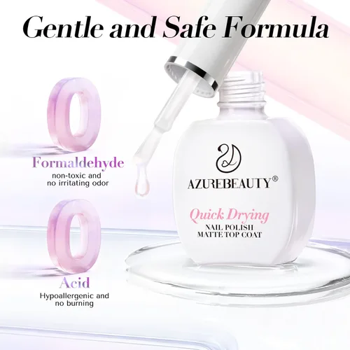 Miniatura 6 de AZUREBEAUTY Esmalte de Uñas con Capa Superior Mate – Transparente Natural de Secado Rápido, Larga Duración, Fórmula de Secado al Aire, Acabado
