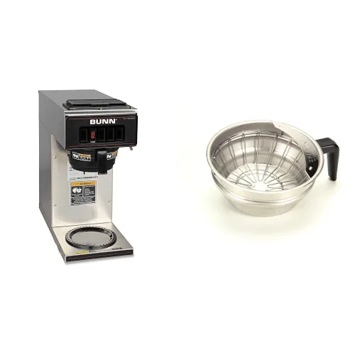 BUNN 13300.0001 vp17-1ss cafetera de colado con 1 calentador, acero inoxidable, color plateado, estándar y 20216.0000 Juego de embudo con mango de