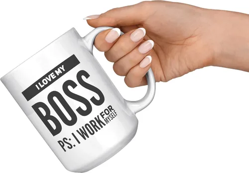 Miniatura 8 de Taza de café con texto en inglés "I Love My Boss PS I Work For Mysel", regalos para jefes, divertida, sarcástica, empresario, compañero de trabajo