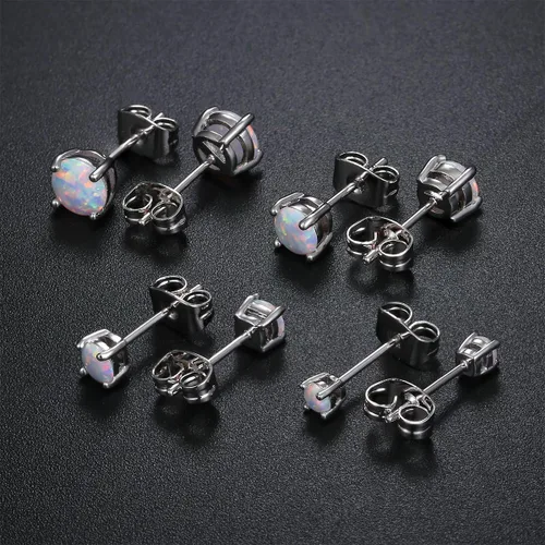 Miniatura 5 de Gemsme - Pendientes redondos de ópalo blanco de 0236 in chapados en oro blanco de 18 quilates para mujer