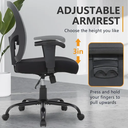Miniatura 6 de PayLessHere Silla de escritorio ergonómica, silla de oficina, silla de computadora de 500 libras con soporte lumbar, asiento ancho, brazos de Gris