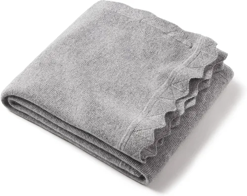 State Cashmere Luxe - Manta ligera con dobladillo festoneado, 100% cachemira pura, manta decorativa ultra suave para sofá, sofá y cama (carbón