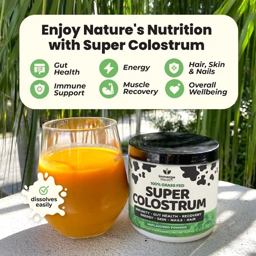 Miniatura 2 de Immerge Health Super Calostro en polvo (60 porciones) – Suplemento de calostro bovino de primera calidad para la salud intestinal, hinchazón y apoyo