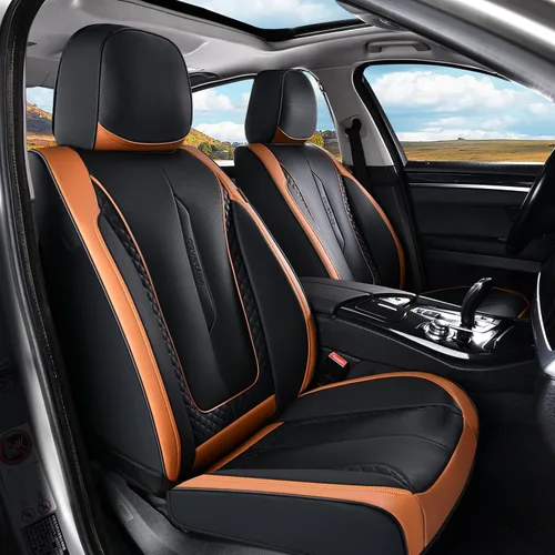Miniatura 33 de Coverado Juego completo de fundas de asiento de automóvil, fundas rojas para asientos delanteros y traseros, de piel de napa impermeable, cojín