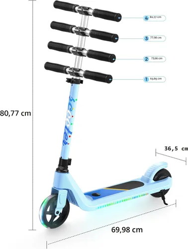Miniatura 8 de LINGTENG Patinete Eléctrico para Niños de 6 a 10 Años, Patinete de Impulso con Arranque por Patada con Velocidad y Altura Ajustables, Rueda Luminosa