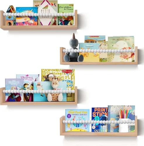 Juego de 4 estantes flotantes blancos para pared para habitación de niños, estantería infantil (juego de 4 blanco)