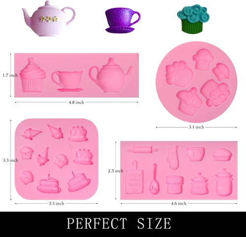 Miniatura 2 de Molde de fondant para cupcakes, 4 paquetes de moldes de silicona para taza de café para decoración de tartas de fiesta de té, adornos de cupcakes