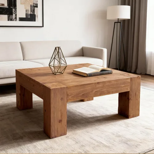 Miniatura 33 de Mesa de centro de madera, 39.37 pulgadas, cuadrada de mediados de siglo, mesa central de madera moderna de madera de fibropanel de densidad media