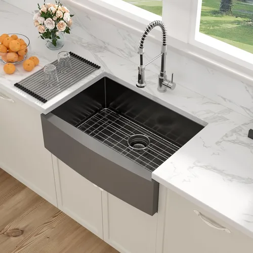 Sarlai Fregadero negro de granja – Fregadero de cocina frontal con delantal de 30 pulgadas x 22 pulgadas, fregadero de cocina estilo casa de campo