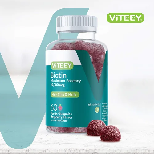 Miniatura 2 de Viteey Gomitas de biotina - 10,000 mcg - 60 unidades Gomitas de biotina para el crecimiento del cabello para la piel y las uñas, veganas, sin