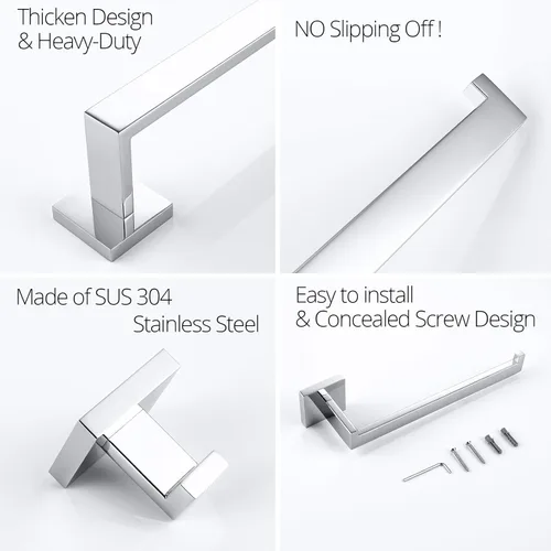 Miniatura 9 de BAGNOLUX Juego de accesorios de baño 4 piezas, juego de toallero de baño SUS304 de acero inoxidable, juego de barra de toallas para montaje en Cromo