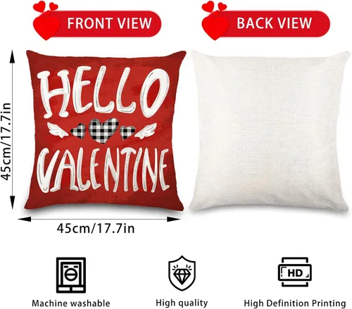 Miniatura 2 de Vellibring Fundas de almohada de San Valentín – 18 x 18 pulgadas a rayas de lunares, diseño de corazón de búfalo, almohadas decorativas para sofá