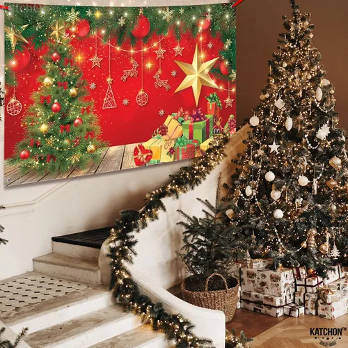 Miniatura 8 de KatchOn, Pancarta de Navidad Extra Grande - 72x44 Pulgadas, Roja, Tela de Tela, Incluye Rollo de Cinta Roja - 20 Pies, Perfecta para Decoraciones