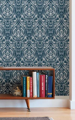 Miniatura 2 de NuWallpaper NU1689 - Papel pintado de damasco bohemio, color índigo Azul
