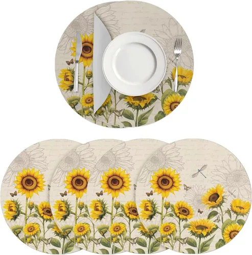 Miniatura 81 de Manteles individuales de cuero de girasol, lavables, redondos, impermeables y de fácil mantenimiento, decoración de cocina, accesorios de mesa