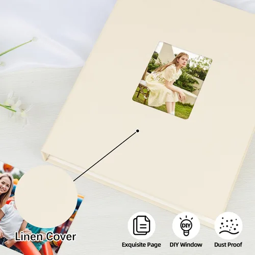 Miniatura 5 de Álbum de fotos de 8.5 x 11 pulgadas con capacidad para 72 fotos, cubierta de lino con ventana frontal, páginas interiores transparentes de 8.5 x 11