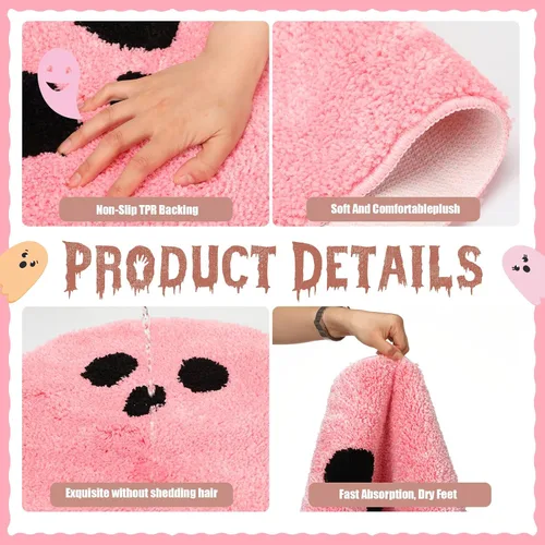 Miniatura 3 de Nuanchu Alfombra de baño con forma de fantasma rosa, bonita alfombra de baño de Halloween, alfombra de ducha estética de microfibra para Halloween