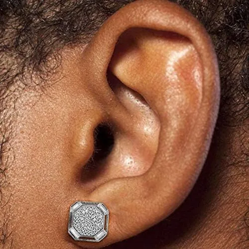 Miniatura 2 de Solid 925 Sterling Silver Men's Baguette Micropave Earrings - Iced Large 12" Screw Back Earrings