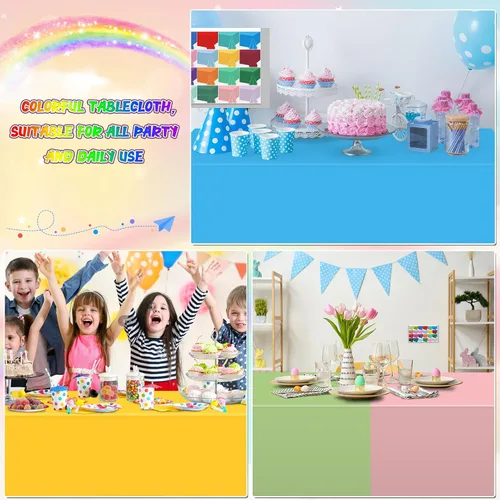 Miniatura 7 de 24 manteles de plástico desechables de 54 x 72 pulgadas de colores surtidos, mantel rectangular arcoíris desechable colorido para fiesta, boda