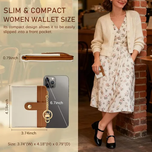 Miniatura 5 de Jogjam Cartera pequeña para mujer, Rfid delgada y compacta para tarjetas de crédito, billetera plegable de piel sintética, bolsillo con cremallera