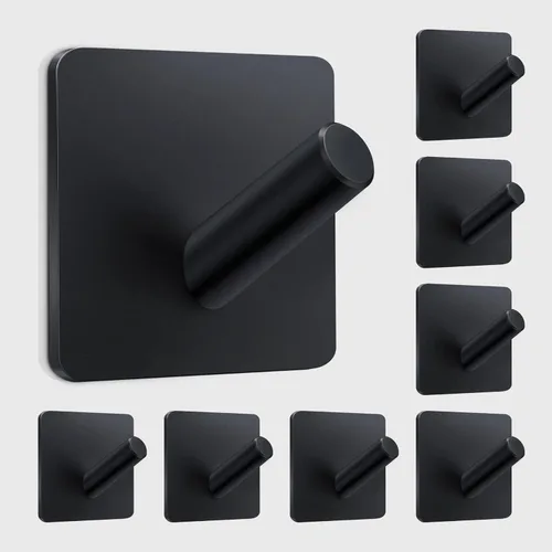 Miniatura 15 de xdgeLoad Ganchos para toallas de baño, 4 unidades, ganchos de pared resistentes para baños, abrigos, batas, cocina, ganchos autoadhesivos sin Negro
