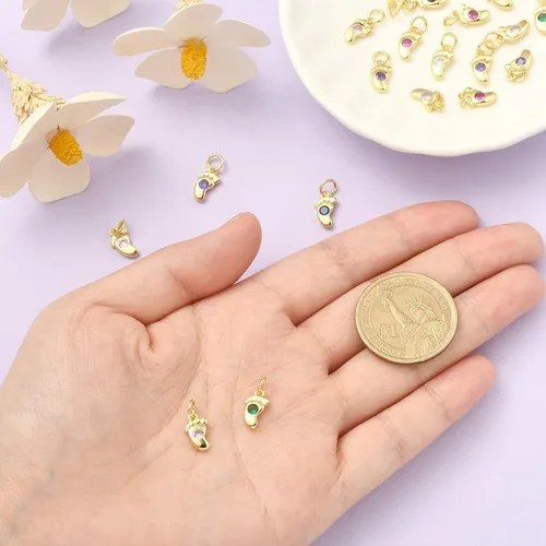 Miniatura 4 de LiQunSweet 20 piezas de micro pavé de circonitas cúbicas para bebé, diseño de huellas, para hacer joyas de ducha