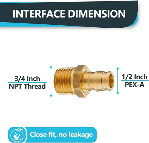 Miniatura 2 de Paquete de 5 accesorios de expansión Seelink PEX-A, adaptador NPT roscado macho de 1/2 x 3/4 pulgadas, accesorio de tubería de expansión de latón