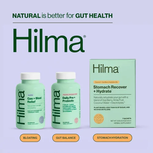 Miniatura 6 de Hilma Pre y Probiótico con Hierbas - Apoyo para la Salud Intestinal con Prebióticos y Probióticos, Más Alivio de Gases e Hinchazón para Mujeres