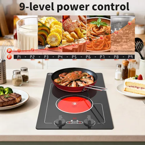 Miniatura 5 de VBGK - Placa de cocina eléctrica, estufa eléctrica de 110V y 2100W con control de perilla, diseño de encimera/integrado con 9 niveles de potencia