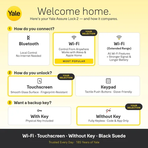 Miniatura 5 de Yale Assure Lock 2 con Wi-Fi – Cerradura inteligente Black Suede para puerta principal con teclado, control por aplicación, llave de respaldo y Ante