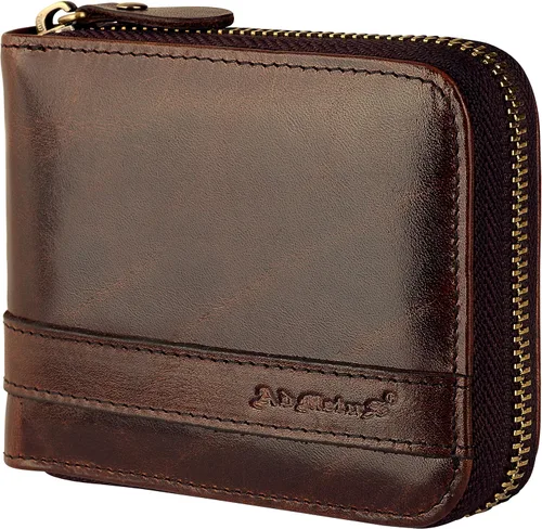 Miniatura 15 de Admetus - Cartera de piel auténtica para hombre con cremallera, plegable