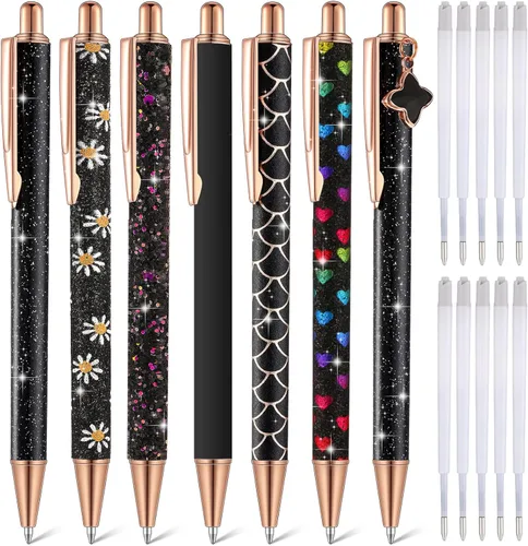 Miniatura 22 de Sherr 7 bolígrafos elegantes para mujer, lindos bolígrafos de purpurina brillantes con 10 recambios de tinta negra, bonitos regalos para niñas