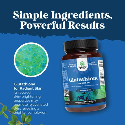 Miniatura 6 de Natures Craft Paquete de suplemento reducido de glutatión con ácido glutámico y proteína de colágeno múltiple en polvo para mujeres y hombres sin