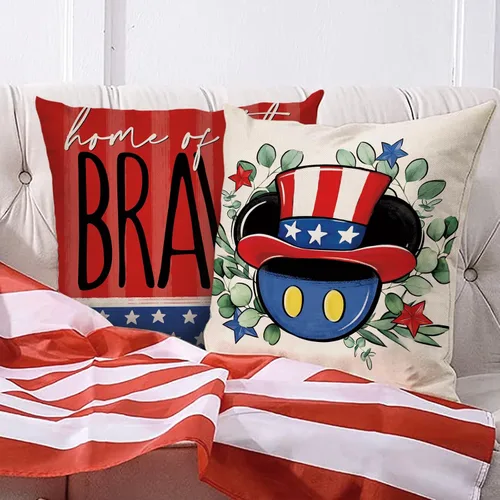 Miniatura 6 de Juego de 4 fundas de almohada decorativas patrióticas de 16 x 16 pulgadas, diseño de la tierra de los Estados Unidos, decoración al aire libre