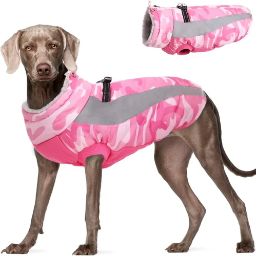 Miniatura 7 de FUAMEY Chaquetas de invierno para perros grandes, abrigo para perros con arnés incorporado, trajes de nieve impermeables para perros, cálido abrigo