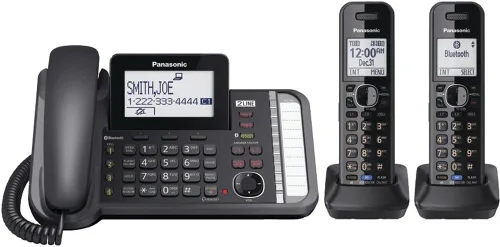 Teléfono inalámbrico digital KX-TG9581B Link2Cell Panasonic para 3 líneas con banda de frecuencia Dect 6.0, 1-Auricular
