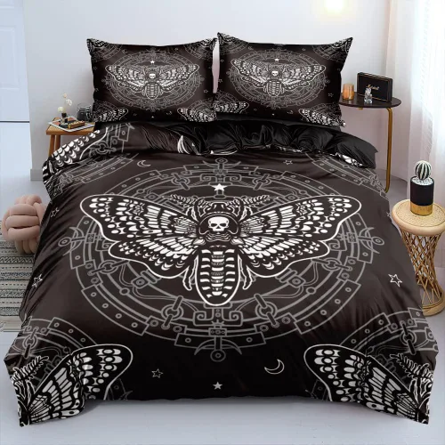 Miniatura 20 de Juego de funda de edredón con diseño de calavera de la muerte de Holiyjog, tamaño queen, juego de ropa de cama gótica, funda de edredón con diseño