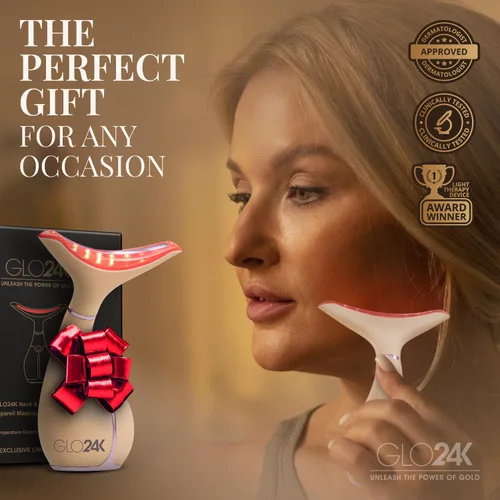 Miniatura 6 de GLO24K Dispositivo de Belleza de 7 Colores – Tecnología de Acción LED Triple y Vibración Facial y Masajeador de Cuello