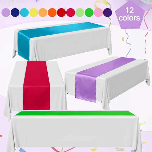 Miniatura 3 de Kinlop Camino de mesa de satén colorido de 12 x 108 pulgadas, camino de mesa de seda para fiestas, bodas, banquetes, graduaciones, decoración