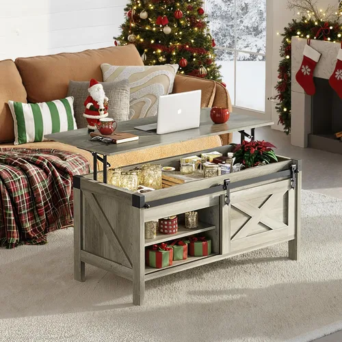 Miniatura 2 de WLIVE Mesa de Centro con Tapa Elevable, Mesa de Centro Estilo Granja de 39.4 pulgadas con Gran Compartimento de Almacenamiento Oculto, Puertas