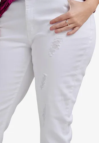 Miniatura 4 de Ellos Cómodos jeans estilo boyfriend de talla grande para mujer Denim elástico tiro medio