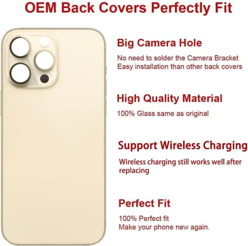 Miniatura 3 de Reemplazo de cristal trasero OEM para iPhone 14 Pro Max de 6.7 pulgadas con kit de herramientas de reparación y adhesivo preinstalado (dorado)