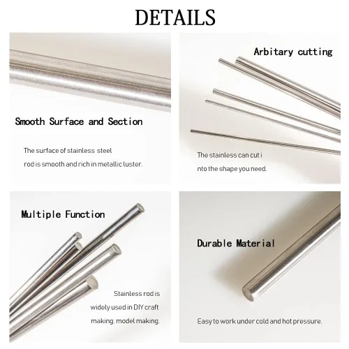 Miniatura 3 de 10 piezas de varillas de acero inoxidable 304 de 1 mm × 152 mm, varilla de metal para manualidades, industria, pasatiempos de trabajo en metal