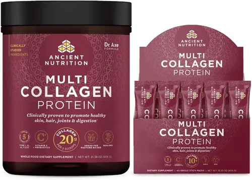 Ancient Nutrition Polvo de proteína de colágeno múltiple, sin sabor, 60 porciones + paquetes de proteína de colágeno múltiple, sin sabor, 40 paquetes