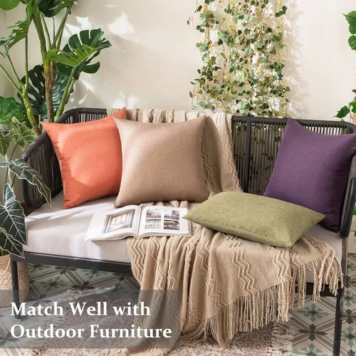 Miniatura 4 de MIULEE Paquete de 2 fundas de almohada decorativas para exteriores, impermeables, sólidas, de lino sintético, para jardín, granja, patio, tienda